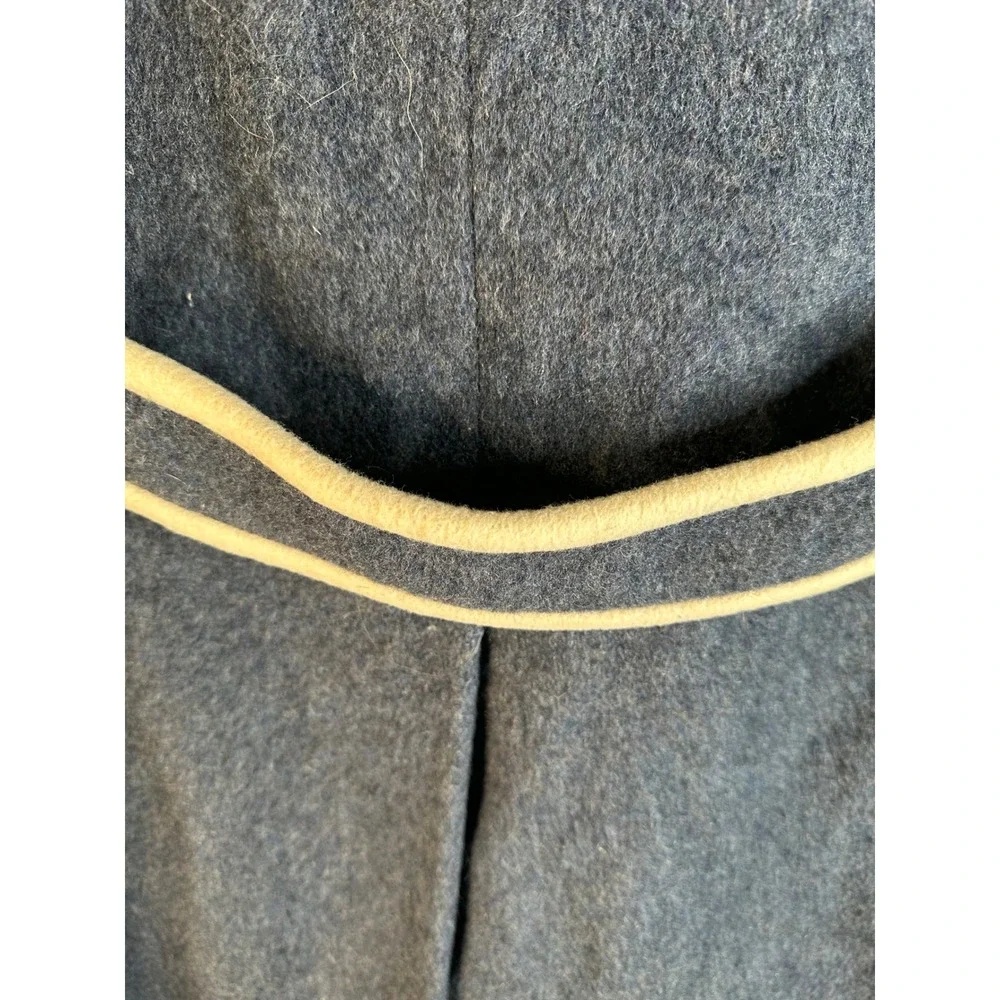 European Fashion Women's Blue Contrast Trim Paisley Lined Wool Coat Size Large